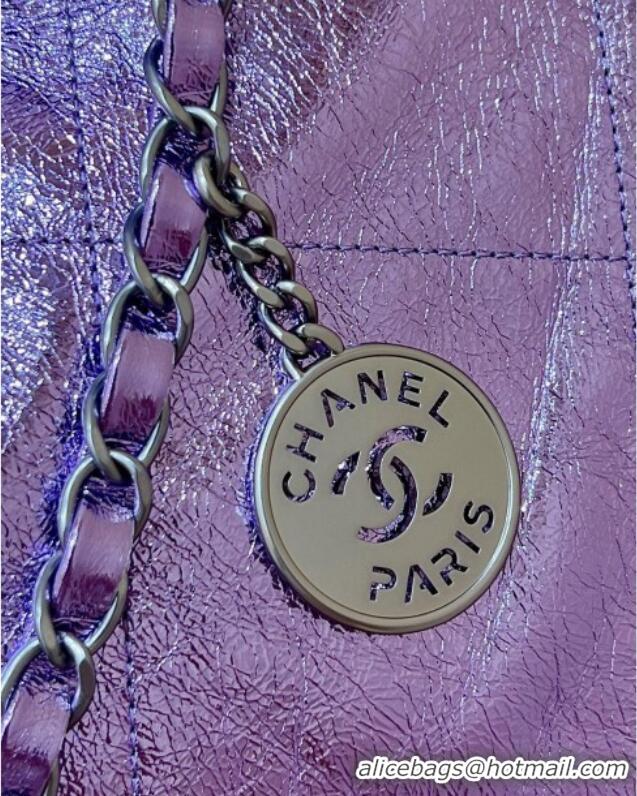 Best Price Chanel 22 Bag in Metallic Calfskin AS3261 Purple 2025 Top Quality