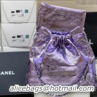 Pretty Style Chanel 22 Small Bag in Metallic Calfskin AS3260 Purple 2025 Top Quality