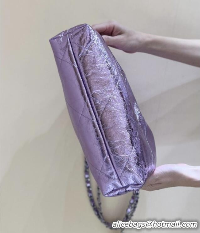 Pretty Style Chanel 22 Small Bag in Metallic Calfskin AS3260 Purple 2025 Top Quality