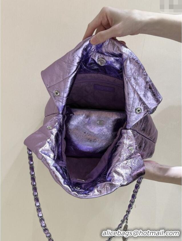 Pretty Style Chanel 22 Small Bag in Metallic Calfskin AS3260 Purple 2025 Top Quality