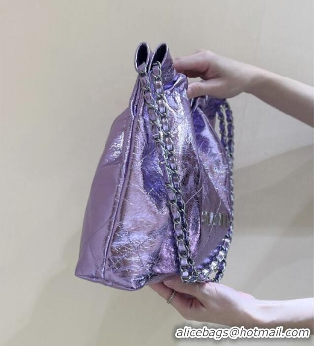 Pretty Style Chanel 22 Small Bag in Metallic Calfskin AS3260 Purple 2025 Top Quality