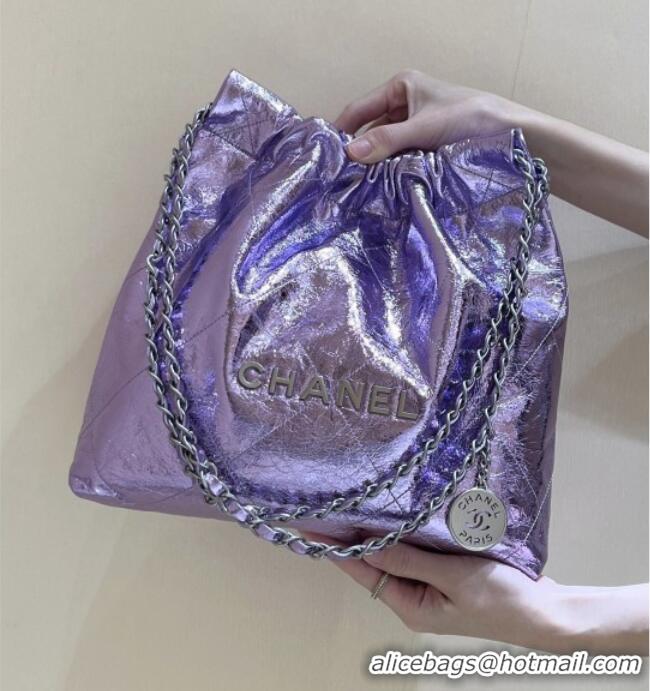 Pretty Style Chanel 22 Small Bag in Metallic Calfskin AS3260 Purple 2025 Top Quality