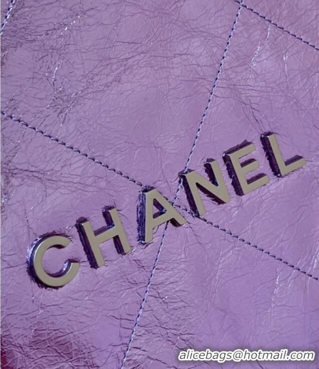 Pretty Style Chanel 22 Small Bag in Metallic Calfskin AS3260 Purple 2025 Top Quality