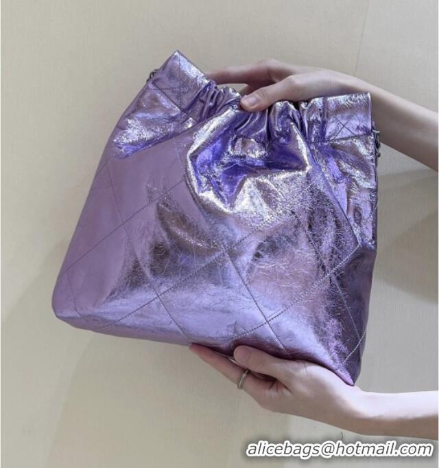 Pretty Style Chanel 22 Small Bag in Metallic Calfskin AS3260 Purple 2025 Top Quality