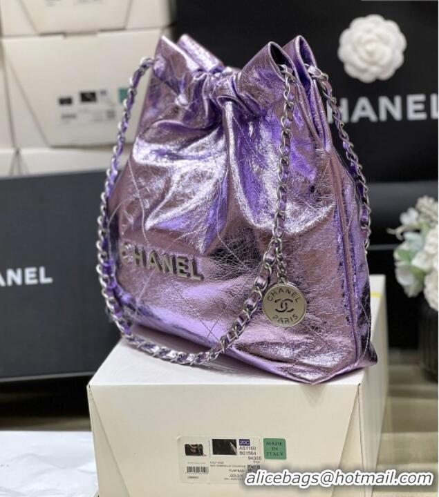 Pretty Style Chanel 22 Small Bag in Metallic Calfskin AS3260 Purple 2025 Top Quality