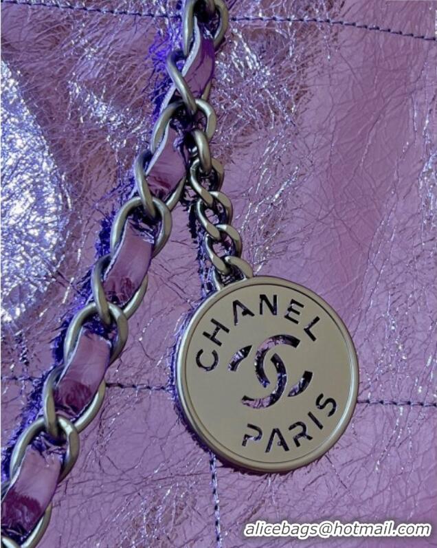 Pretty Style Chanel 22 Small Bag in Metallic Calfskin AS3260 Purple 2025 Top Quality