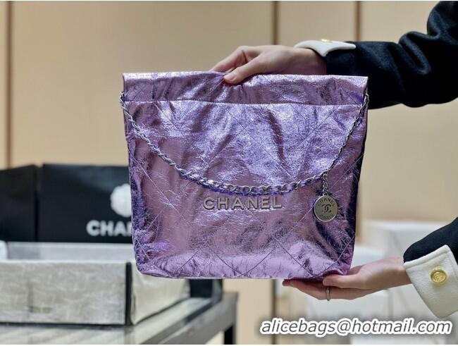 Pretty Style Chanel 22 Small Bag in Metallic Calfskin AS3260 Purple 2025 Top Quality