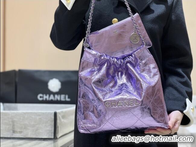 Pretty Style Chanel 22 Small Bag in Metallic Calfskin AS3260 Purple 2025 Top Quality