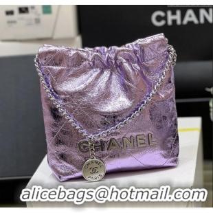 New Fashion Chanel 22 Mini Bag in Metallic Calfskin AS3980 Purple 2025 Top Quality