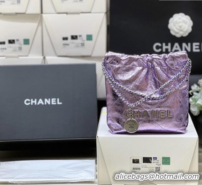 New Fashion Chanel 22 Mini Bag in Metallic Calfskin AS3980 Purple 2025 Top Quality