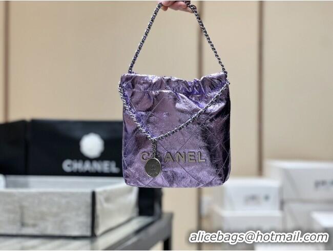 New Fashion Chanel 22 Mini Bag in Metallic Calfskin AS3980 Purple 2025 Top Quality