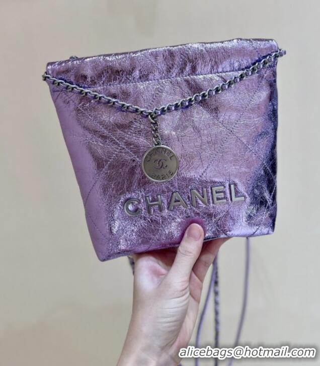 New Fashion Chanel 22 Mini Bag in Metallic Calfskin AS3980 Purple 2025 Top Quality