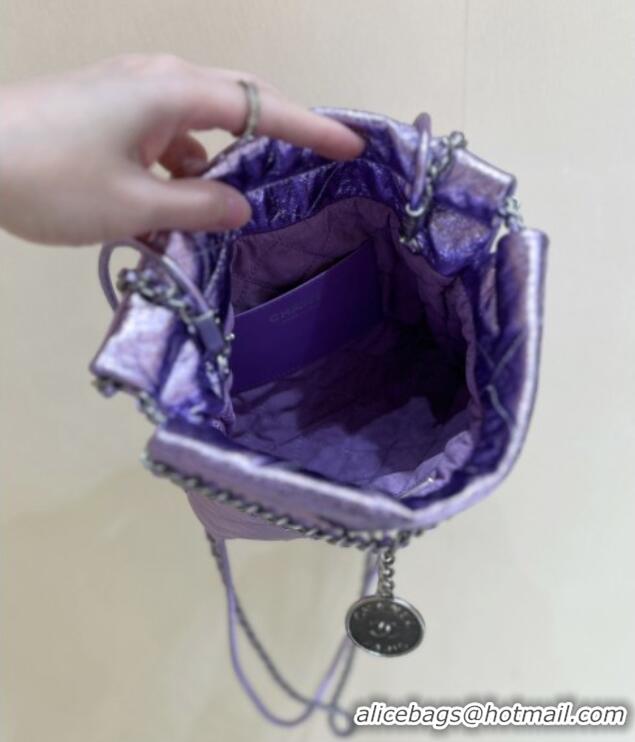 New Fashion Chanel 22 Mini Bag in Metallic Calfskin AS3980 Purple 2025 Top Quality