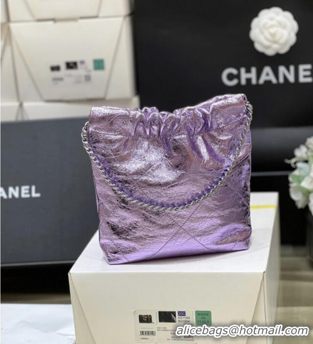 New Fashion Chanel 22 Mini Bag in Metallic Calfskin AS3980 Purple 2025 Top Quality
