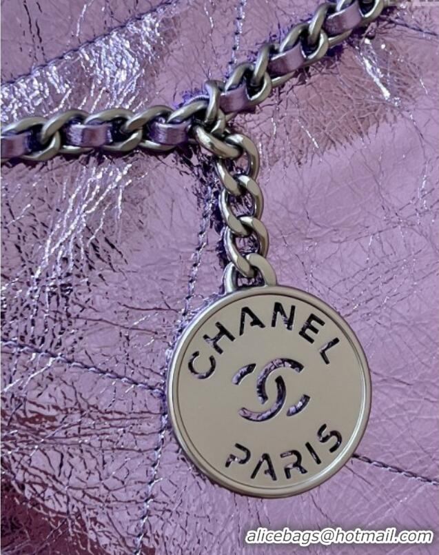 New Fashion Chanel 22 Mini Bag in Metallic Calfskin AS3980 Purple 2025 Top Quality