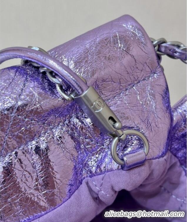 New Fashion Chanel 22 Mini Bag in Metallic Calfskin AS3980 Purple 2025 Top Quality