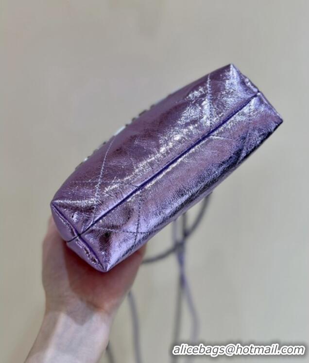 New Fashion Chanel 22 Mini Bag in Metallic Calfskin AS3980 Purple 2025 Top Quality