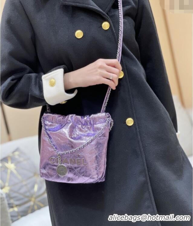New Fashion Chanel 22 Mini Bag in Metallic Calfskin AS3980 Purple 2025 Top Quality