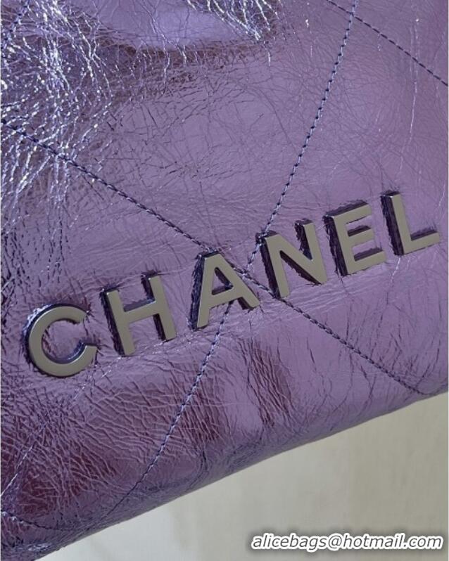 New Fashion Chanel 22 Mini Bag in Metallic Calfskin AS3980 Purple 2025 Top Quality