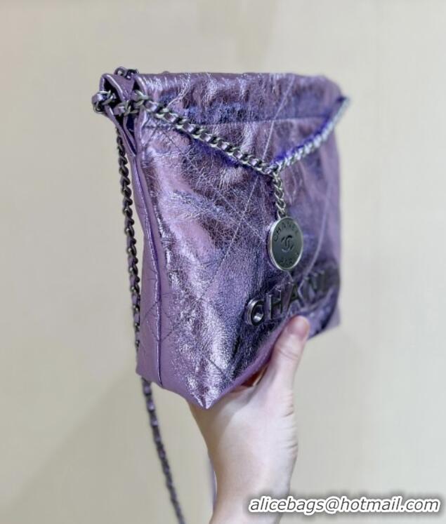 New Fashion Chanel 22 Mini Bag in Metallic Calfskin AS3980 Purple 2025 Top Quality