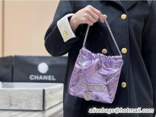 New Fashion Chanel 22 Mini Bag in Metallic Calfskin AS3980 Purple 2025 Top Quality
