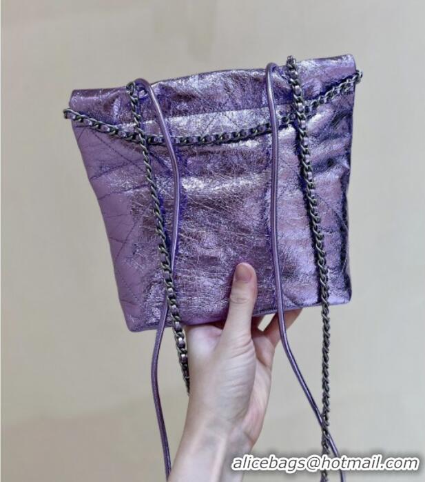 New Fashion Chanel 22 Mini Bag in Metallic Calfskin AS3980 Purple 2025 Top Quality