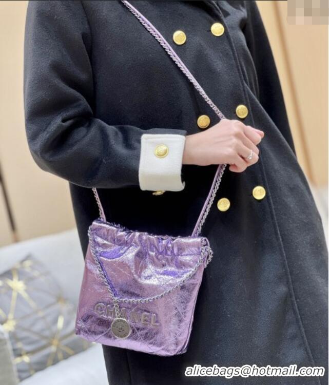 New Fashion Chanel 22 Mini Bag in Metallic Calfskin AS3980 Purple 2025 Top Quality