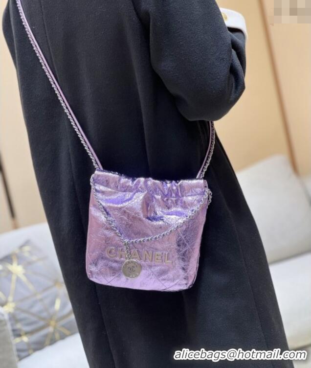 New Fashion Chanel 22 Mini Bag in Metallic Calfskin AS3980 Purple 2025 Top Quality