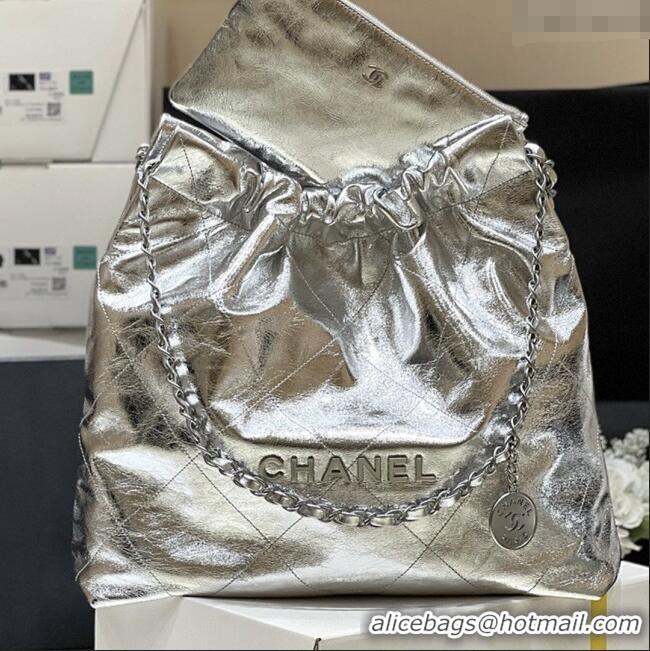 Buy Fashionable Chanel 22 Bag in Metallic Calfskin AS3261 Silver 2025 Top Quality