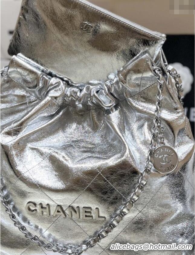 Buy Fashionable Chanel 22 Bag in Metallic Calfskin AS3261 Silver 2025 Top Quality