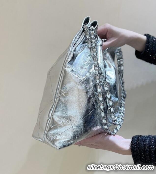 Buy Fashionable Chanel 22 Bag in Metallic Calfskin AS3261 Silver 2025 Top Quality