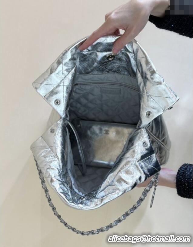 Buy Fashionable Chanel 22 Bag in Metallic Calfskin AS3261 Silver 2025 Top Quality