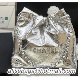 Classic Cheap Chanel 22 Small Bag in Metallic Calfskin AS3260 Silver 2025 Top Quality
