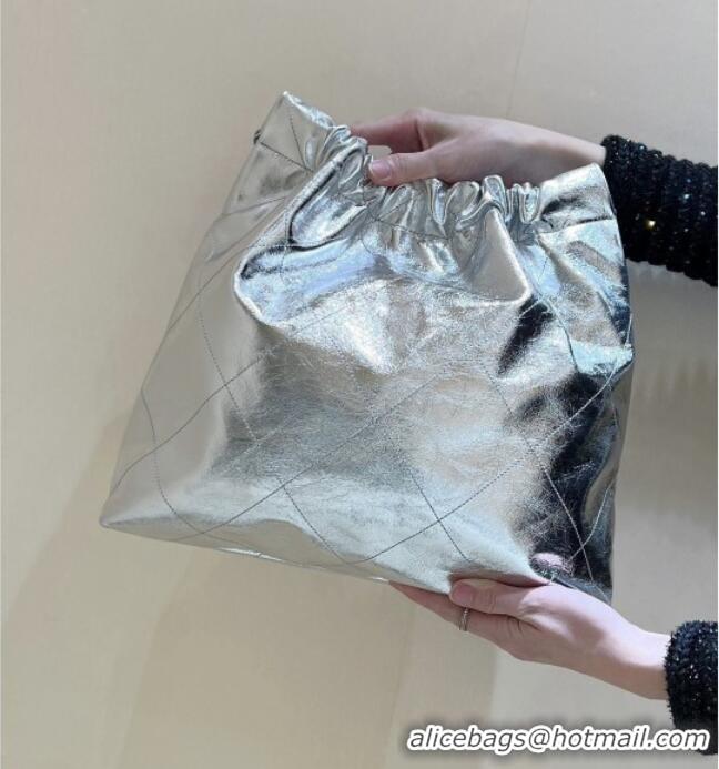 Classic Cheap Chanel 22 Small Bag in Metallic Calfskin AS3260 Silver 2025 Top Quality