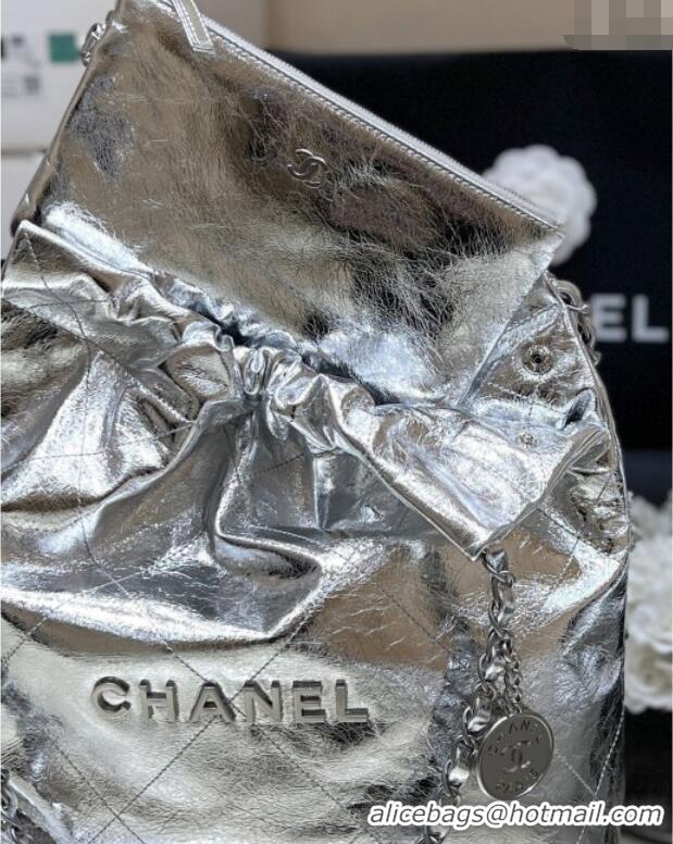 Classic Cheap Chanel 22 Small Bag in Metallic Calfskin AS3260 Silver 2025 Top Quality