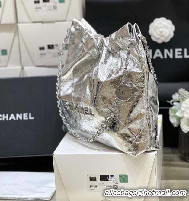 Classic Cheap Chanel 22 Small Bag in Metallic Calfskin AS3260 Silver 2025 Top Quality