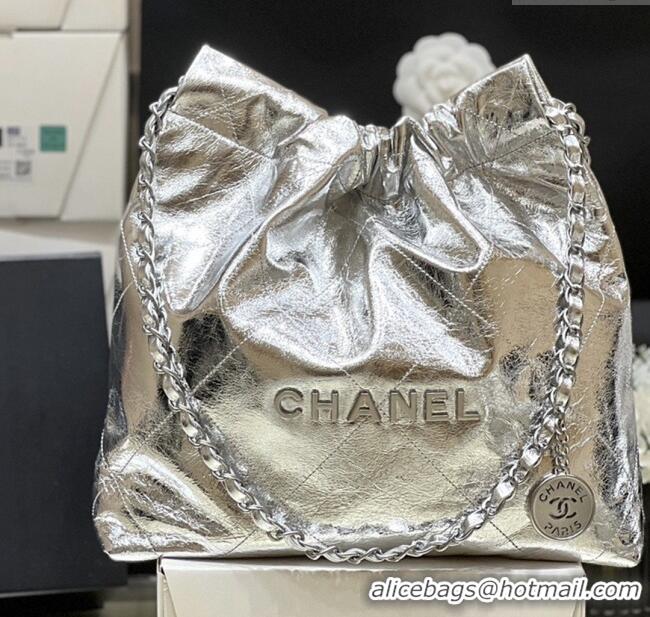 Classic Cheap Chanel 22 Small Bag in Metallic Calfskin AS3260 Silver 2025 Top Quality