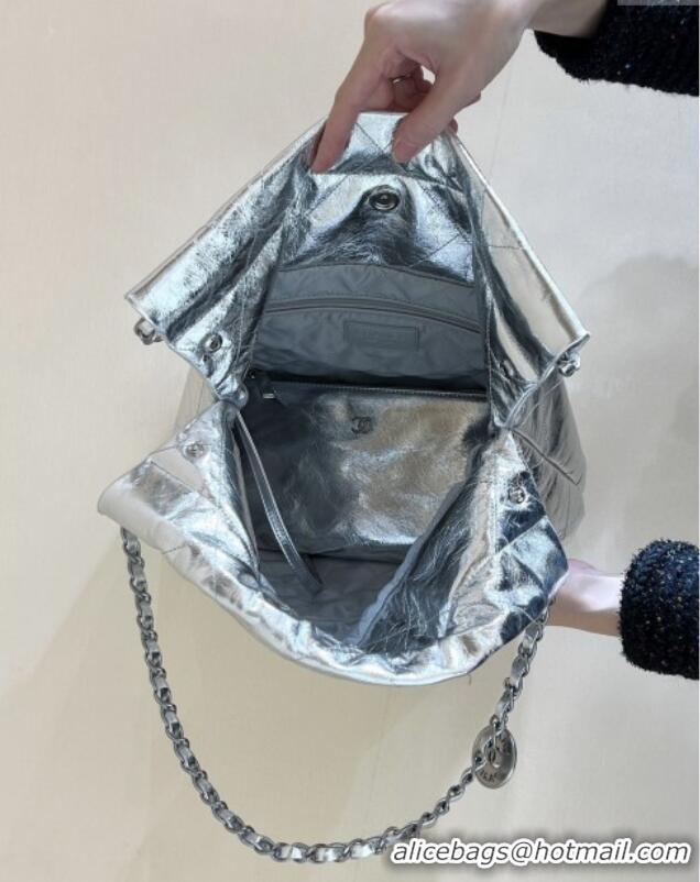 Classic Cheap Chanel 22 Small Bag in Metallic Calfskin AS3260 Silver 2025 Top Quality