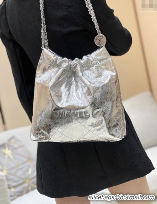 Classic Cheap Chanel 22 Small Bag in Metallic Calfskin AS3260 Silver 2025 Top Quality