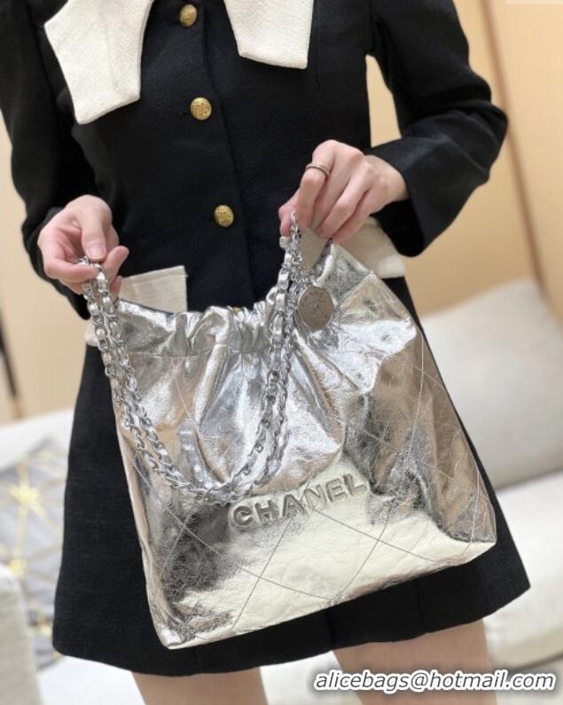 Classic Cheap Chanel 22 Small Bag in Metallic Calfskin AS3260 Silver 2025 Top Quality