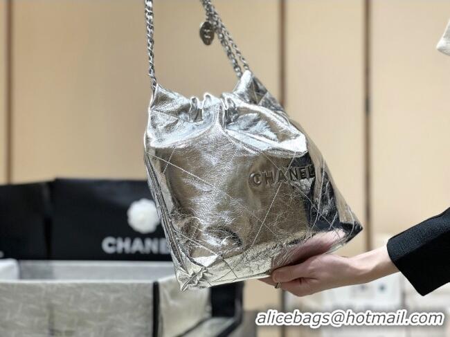 Classic Cheap Chanel 22 Small Bag in Metallic Calfskin AS3260 Silver 2025 Top Quality
