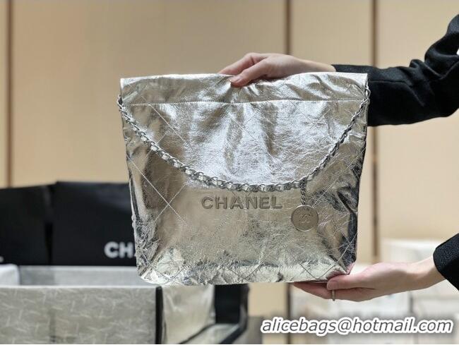 Classic Cheap Chanel 22 Small Bag in Metallic Calfskin AS3260 Silver 2025 Top Quality