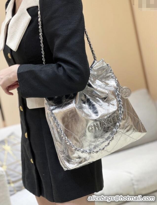 Classic Cheap Chanel 22 Small Bag in Metallic Calfskin AS3260 Silver 2025 Top Quality