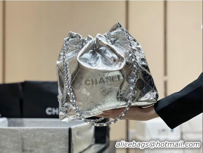 Classic Cheap Chanel 22 Small Bag in Metallic Calfskin AS3260 Silver 2025 Top Quality