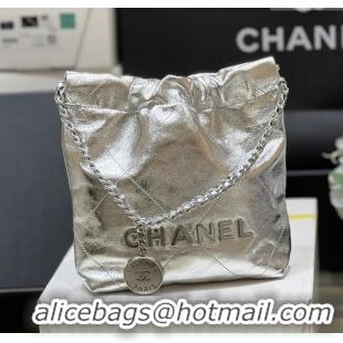 Spot Bulk Chanel 22 Mini Bag in Metallic Calfskin AS3980 Silver 2025 Top Quality