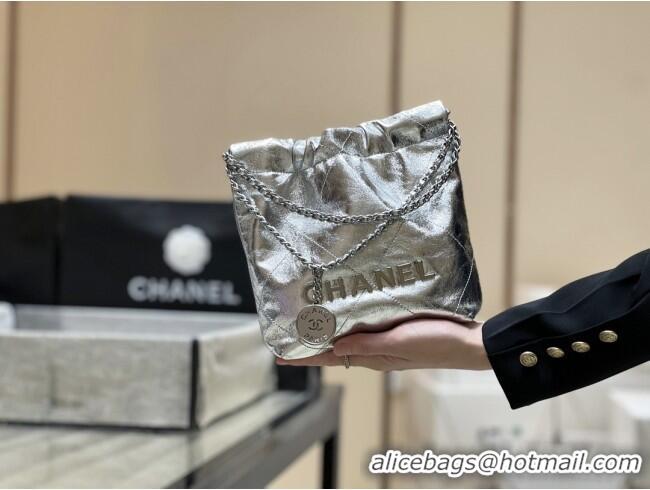 Spot Bulk Chanel 22 Mini Bag in Metallic Calfskin AS3980 Silver 2025 Top Quality