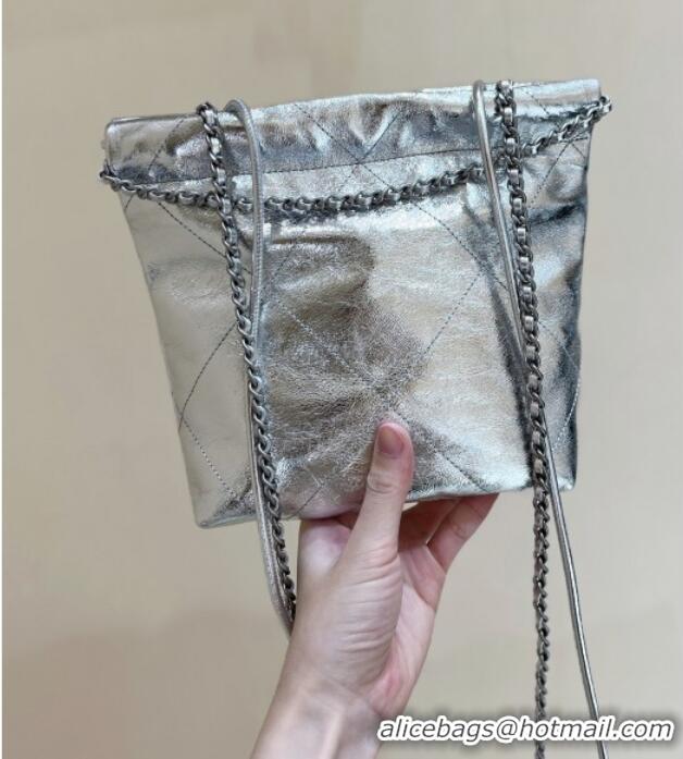 Spot Bulk Chanel 22 Mini Bag in Metallic Calfskin AS3980 Silver 2025 Top Quality