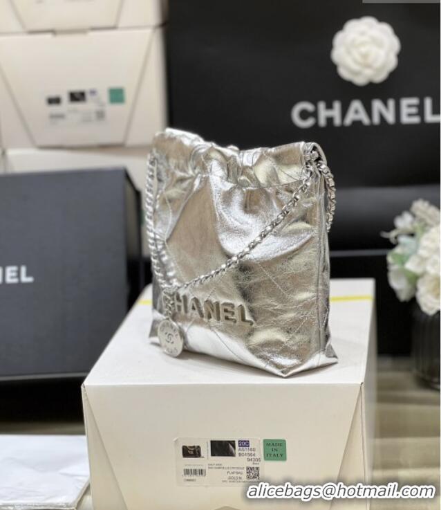Spot Bulk Chanel 22 Mini Bag in Metallic Calfskin AS3980 Silver 2025 Top Quality