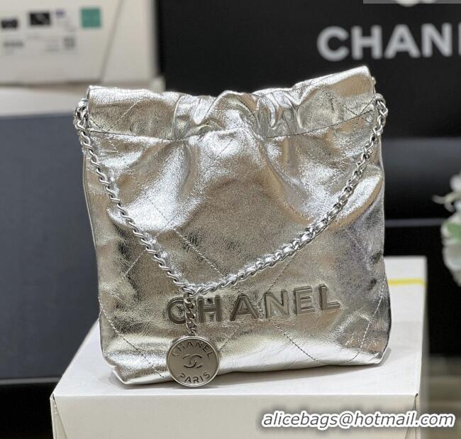 Spot Bulk Chanel 22 Mini Bag in Metallic Calfskin AS3980 Silver 2025 Top Quality