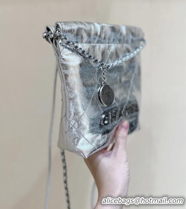 Spot Bulk Chanel 22 Mini Bag in Metallic Calfskin AS3980 Silver 2025 Top Quality